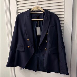 Quince Navy Double-Breasted Blazer with Gold Buttons (Women's)